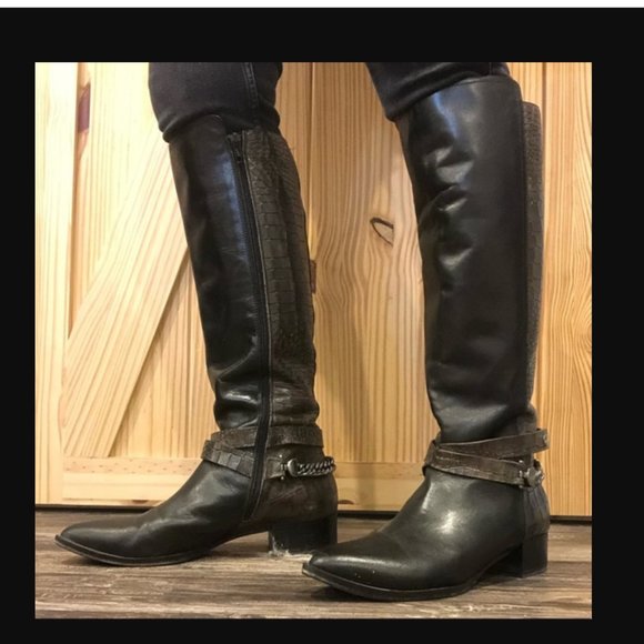 2tone Italian Cowhide/Crocodile Leather Tall Riding boot with full zip 37/5.6us - Picture 13 of 13